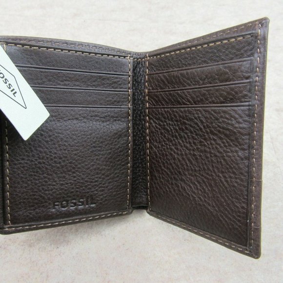 Fossil Lufkin Trifold Brown Leather Mens Wallet - Picture 7 of 10